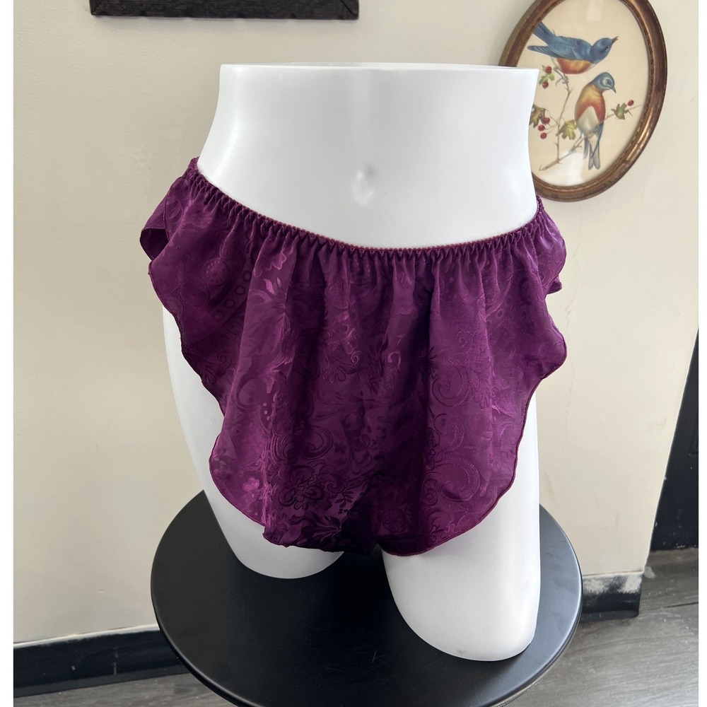 Vintage Victoria's Secret Plum Purple Jacquard Satin Ruffle Bloomers Size Large